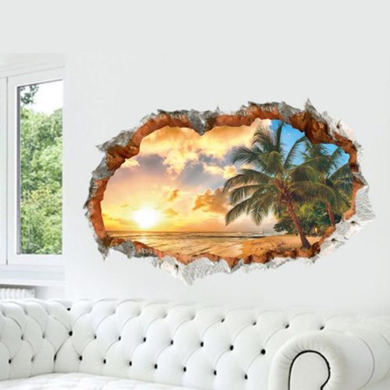 Removable Sunshine Beach 3D Window View Wall Art Sticker Vinyl Decal Mural Decor