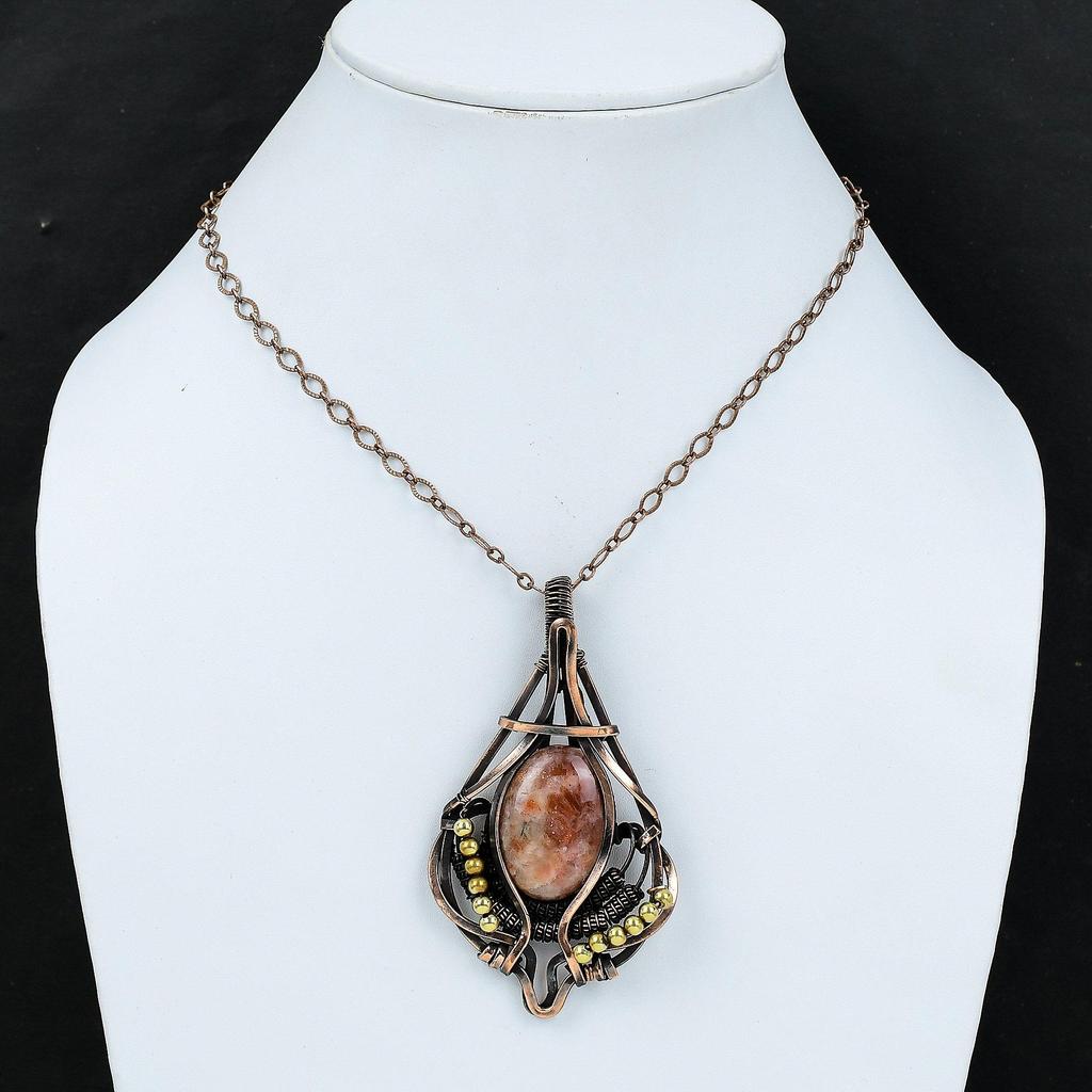 Sunstone Pendant Copper Wire Wrapped Gemstone Pendant Sunstone Jewelry Dainty Pendant Handmade Pendant Copper Wire Wrap Jewelry Gift For Him