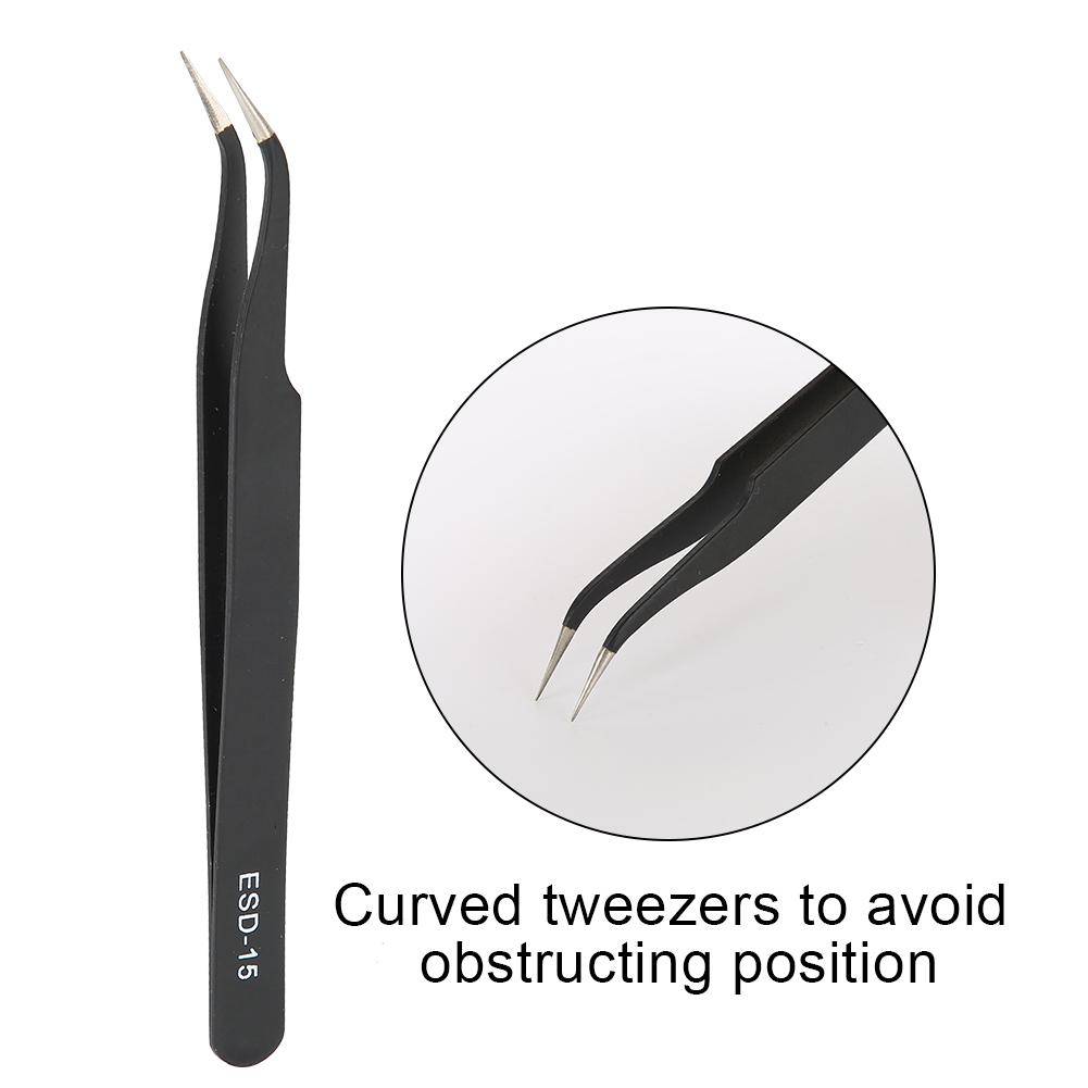 2PCS ESD 15 Anti Static Precision Tweezers Stainless Steel Curved Tweezers Maintenance Tools(Edd 15 (Curved ) )