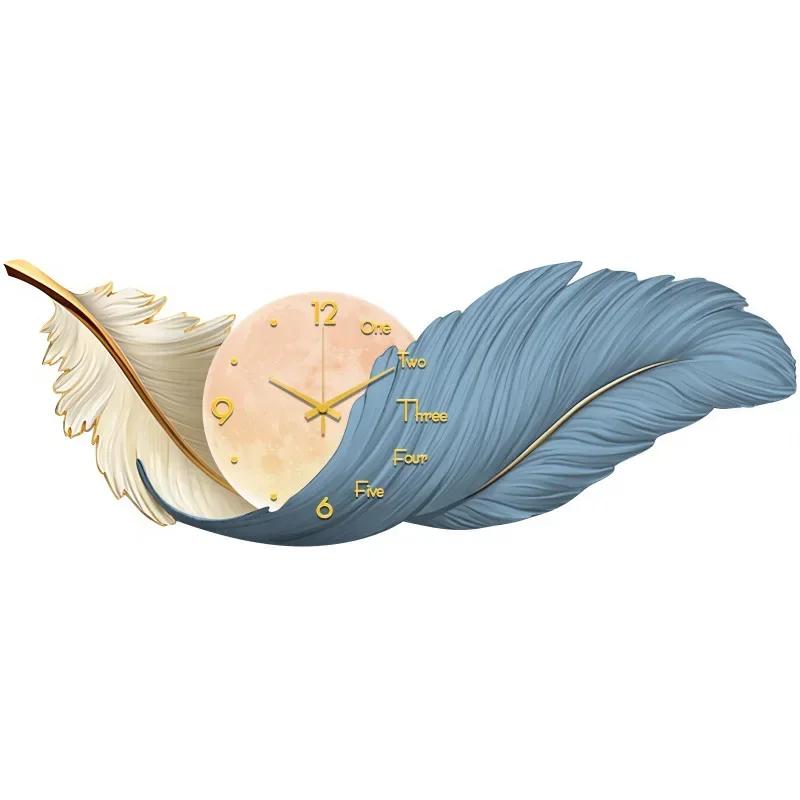 Wall Clock Large Luxury Art Clocks Decor Picture Silent Living Room Wall Feather Decoration Watch Renoj De Pare Home DecorP4M5U3
