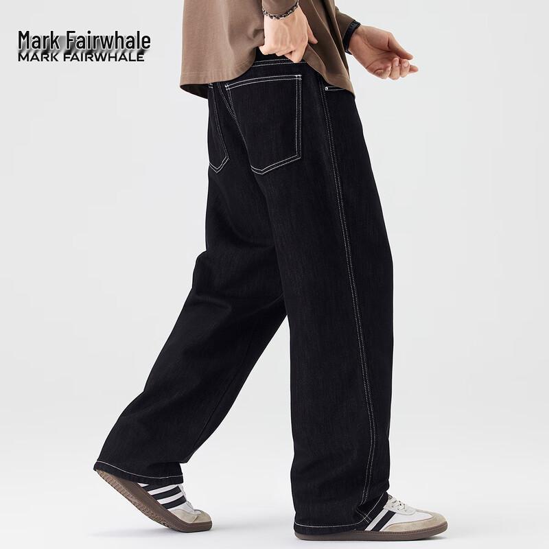 Mark Fairwhale Men's American Retro Loose Straight-Leg Black Denim Jeans