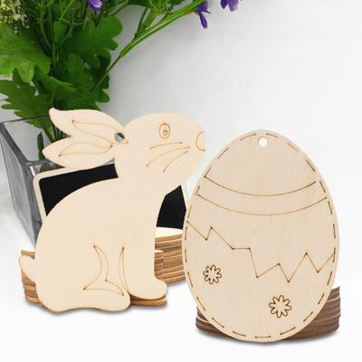 10Pcs Easter Pendant with Lanyard Rabbit Egg Hen Rooster Shape Easter-themed Wooden Charms Easter Decoration