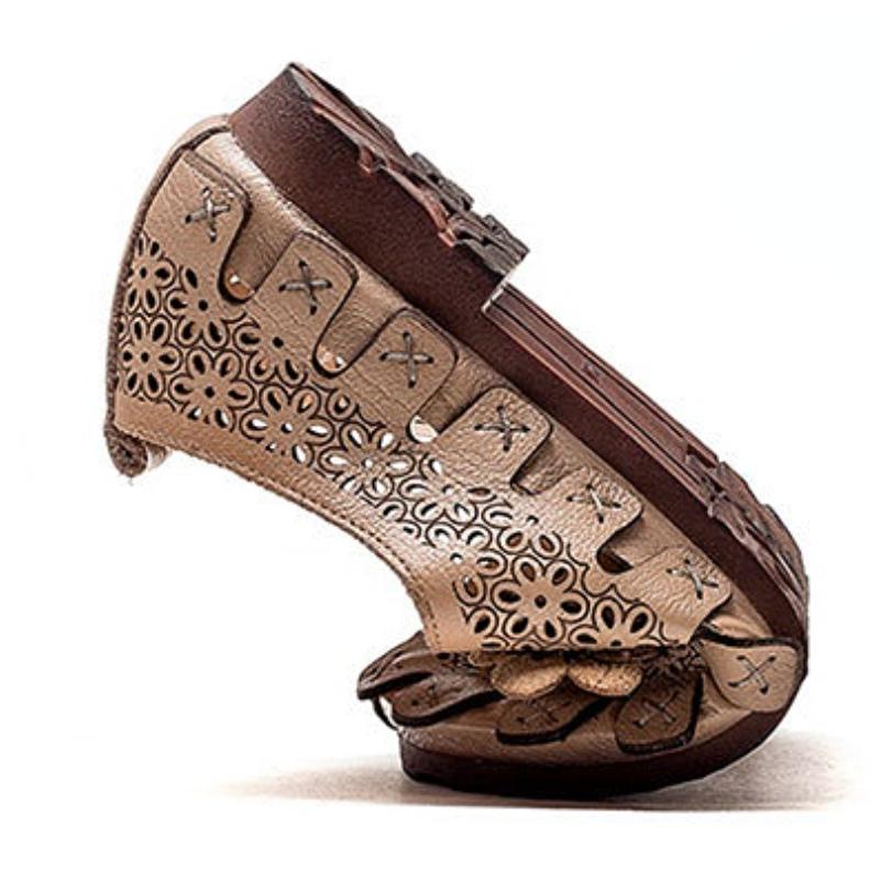 Fashion GKTINOO Women Loafers Genuine Leather Slip on Flowers Handmade Sneakers Ladies Shoes Comfy Fashion Summer Sandals Hollow Flats