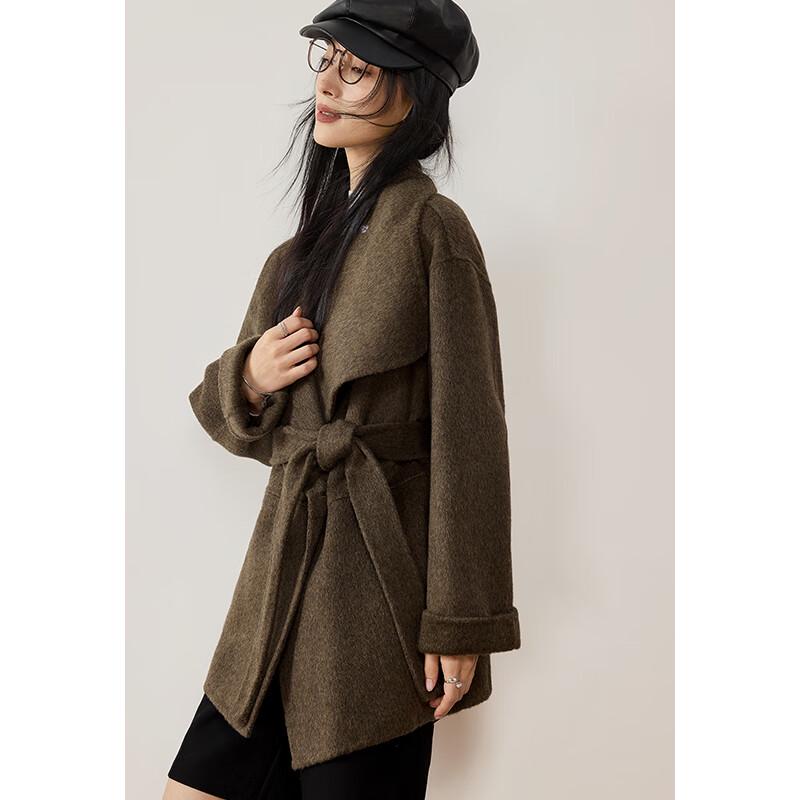 VICTORIA&VERA Women's Double-Faced Wool Blend Convertible Collar Coat