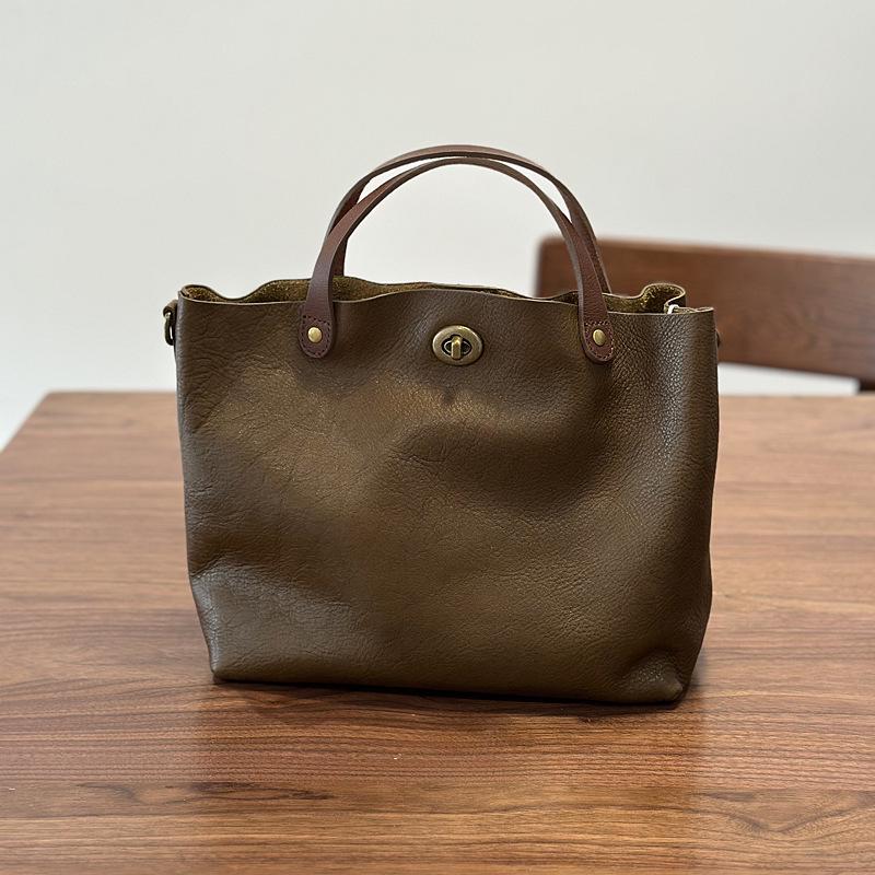 Spring/Summer Women's Genuine Tree Bark Leather Handbag - Vintage Lock Shoulder & Crossbody Bag.