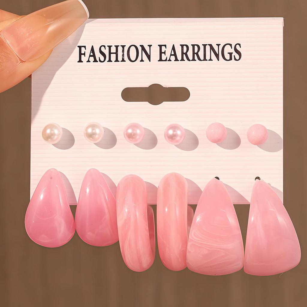 Pink Girly Resin Stud Earring Set - Elegant & Sweet Style for Women