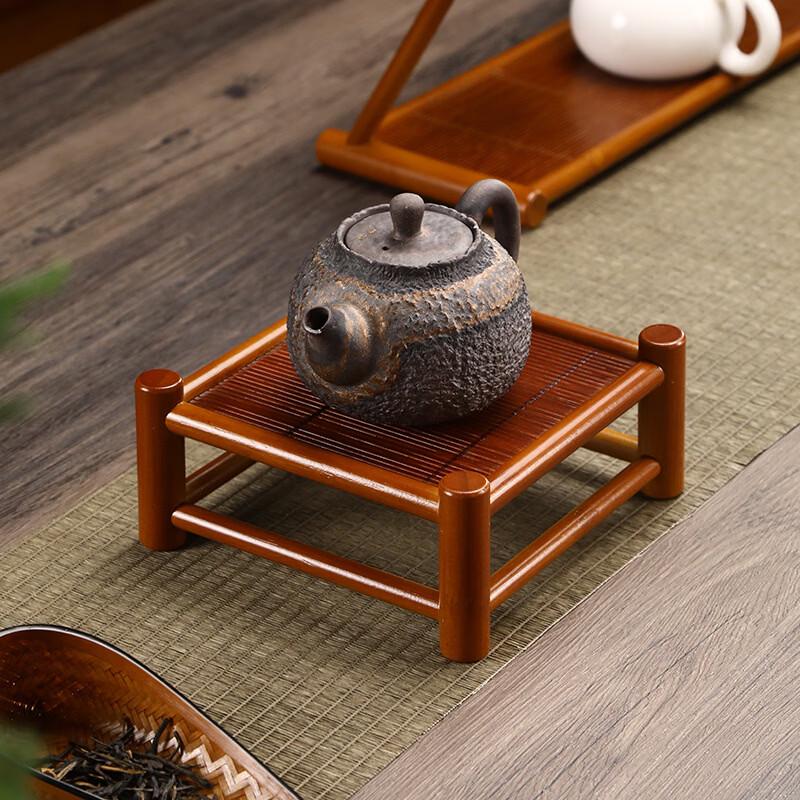 Zen Bamboo Tea Tray with Woven Mat Surface