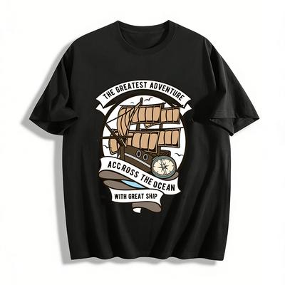 Vintage Nautischer Stil Größtes Abenteuer Ozeanüberquerung Schiff Druck T-Shirt Reines Baumwoll-T-Shirt