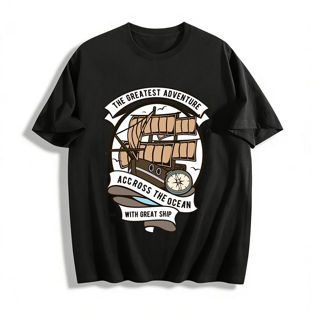 

Vintage Nautical Style Greatest Adventure Ocean Crossing Ship Print Tee Pure cotton T-shirt XXS