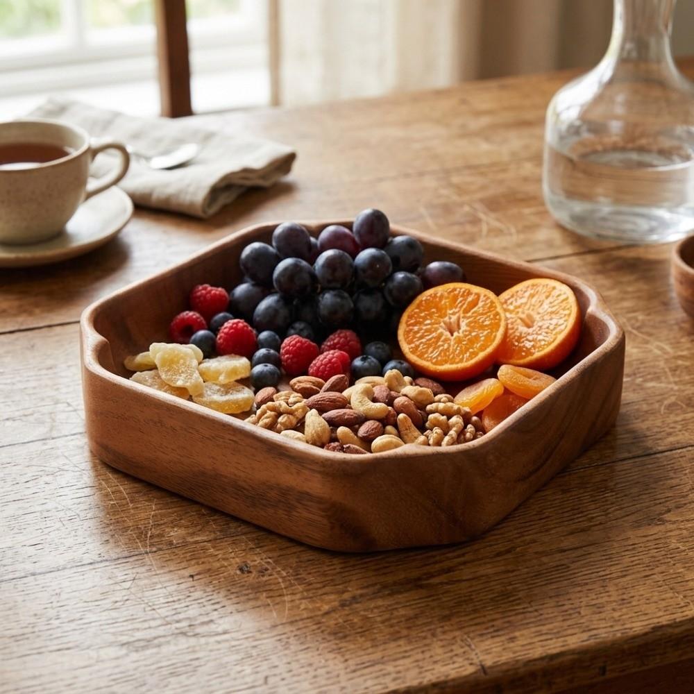 Wooden Food Serving Plate Smooth Fruit Tray Easy To Clean Salad Container  Home