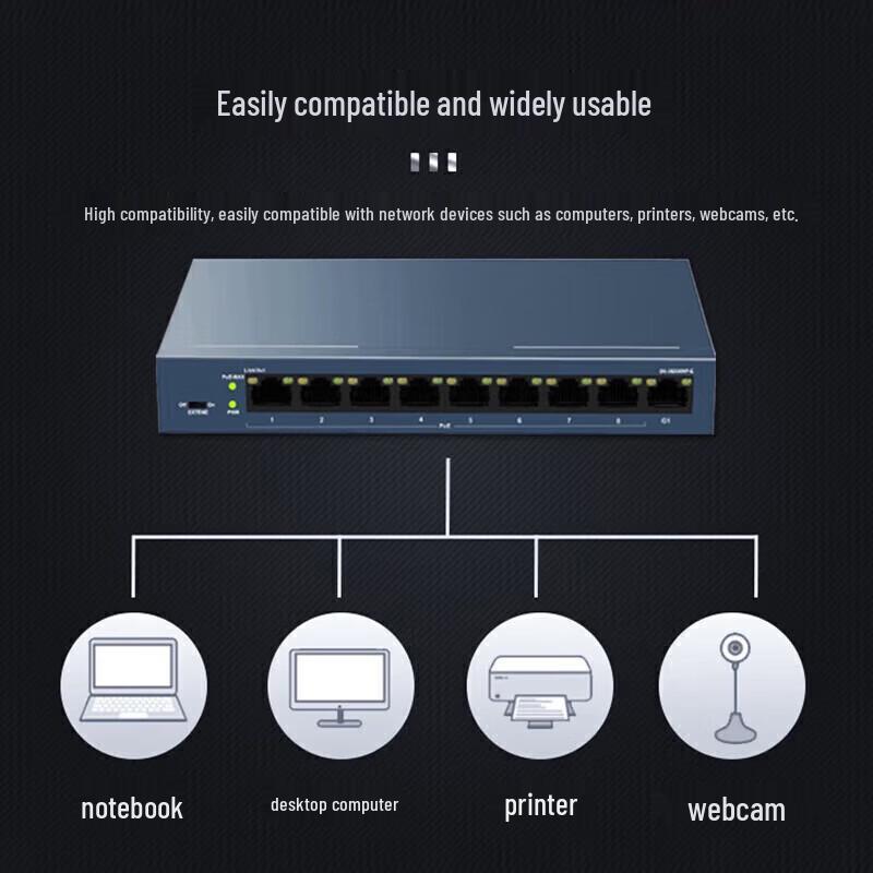 Hikvision 9-Port 100Mbps Unmanaged PoE Switch CN plug (adapter included)