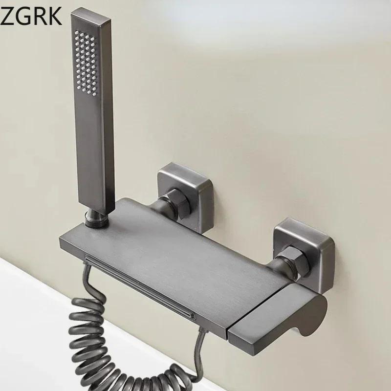 Bathroom Simple Shower Mixer Tap Waterfall Style Bathtub Faucet Cold and Hot Minimalist Shower Set with Slide Bar Single Handle