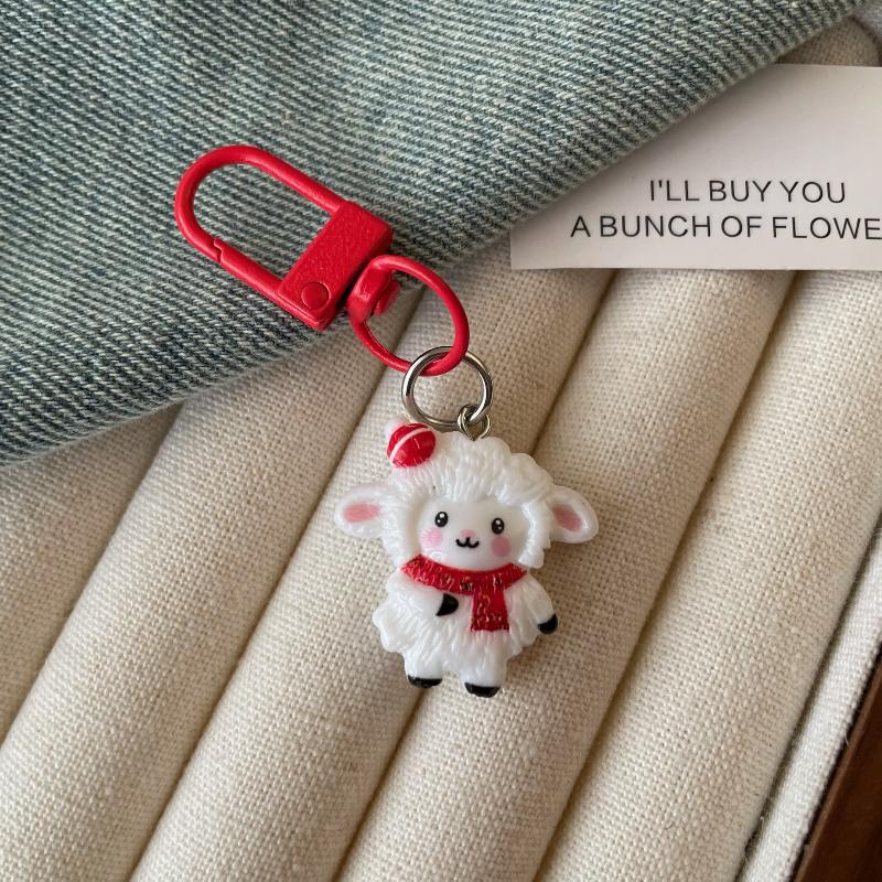 Cute Resin Red Scarf Lamb Keychain The Year Of The Goat Key Ring Bag Pendant Decoration New Year Gift