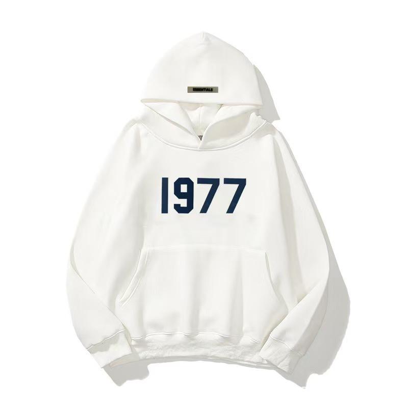 ESSENTIALS Double-Line FOG 1977 Letter Hoodie - Unisex High-Street, Trendy, Loose-Fit, Hua Cotton.
