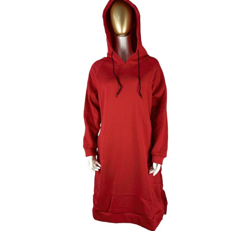 GMXIA Autumn and Winter Hooded Pocket Dress Bottom Shirt Mid-Length Sweatshirt Women's Clothing