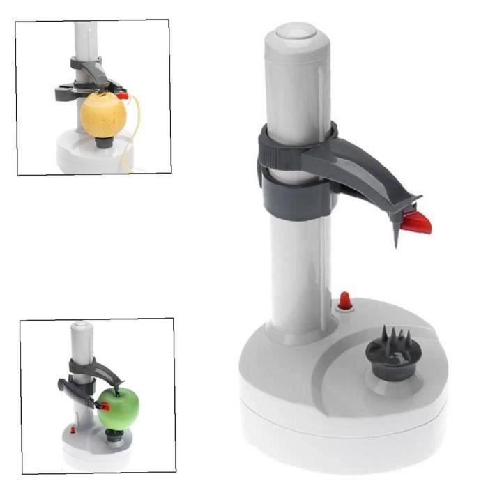 Automatisk frukt- och grönsaksskalare - Vit - ABS och rostfritt stål - Drivs med 4 AA-batterier