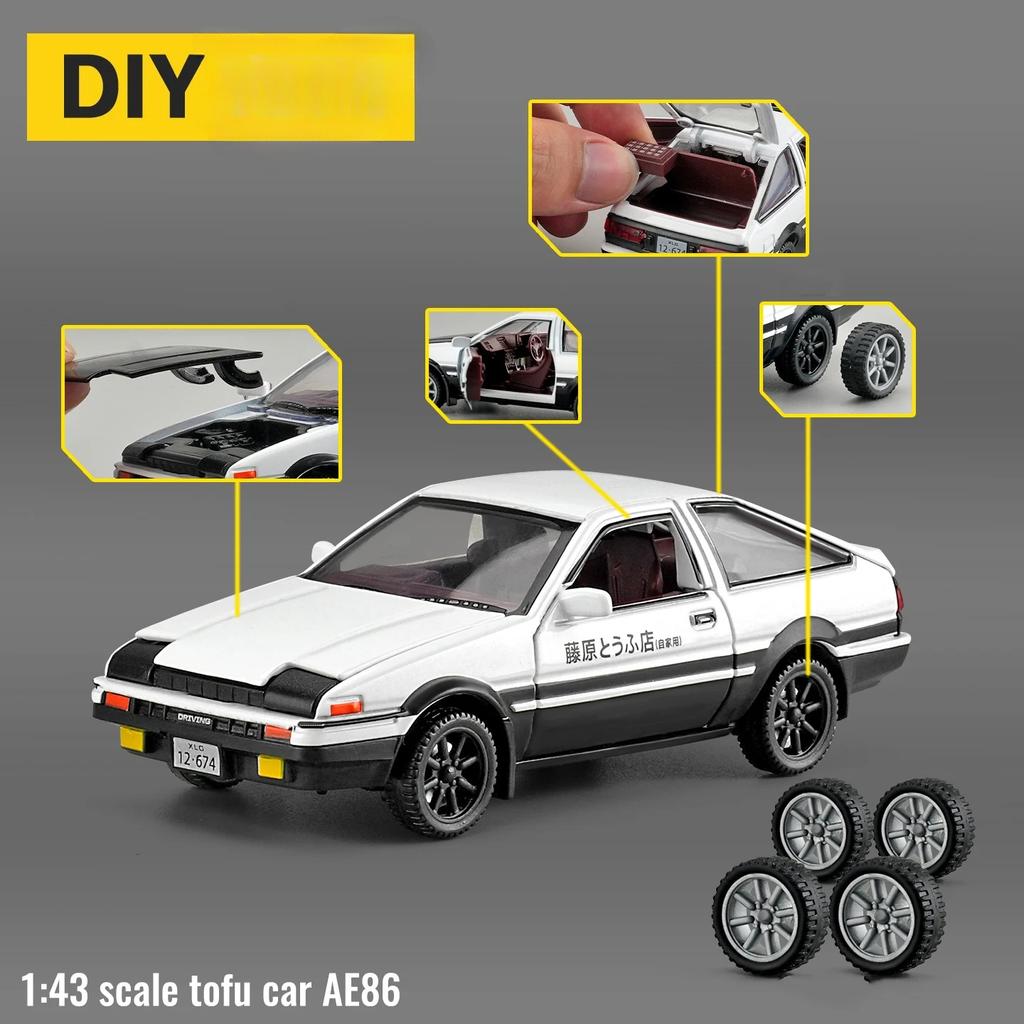 1/43 Initial D AE86 Zonda DIY Detachable Assembly Alloy Diecasts & Toy Vehicles Car Model Miniature Scale Model Car for Children
