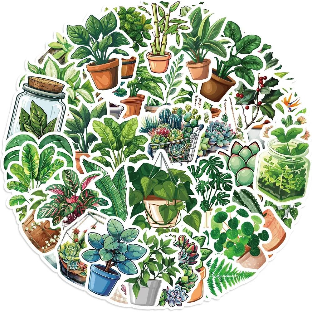 50pcs Cute Plants Green Aesthetic Stickers DIY Decoration Fridge Notebook Bike Phone Suitcase Cartoon Sticker PVC Wall Stickers