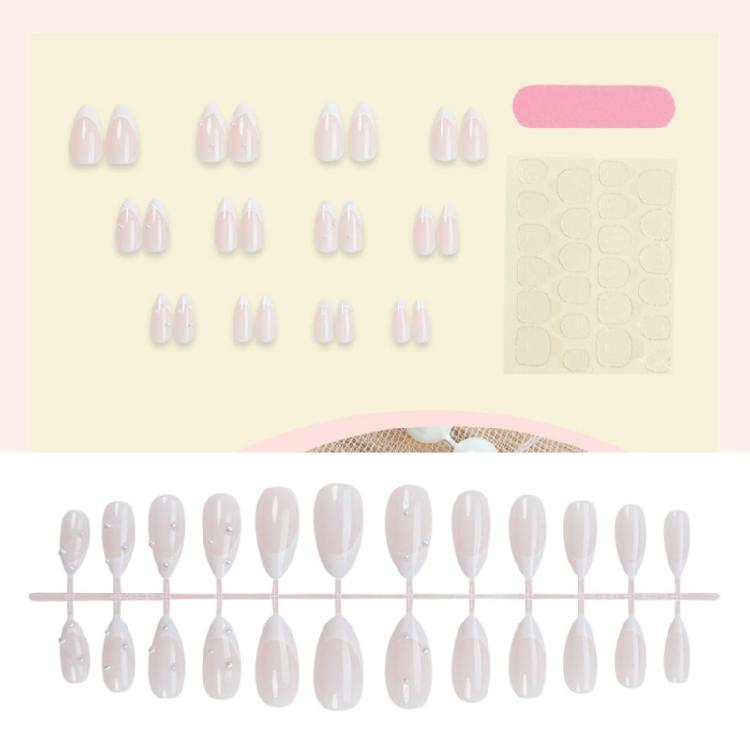 24 Pcs Glossy Full Cover False Nail French Tip Acrylic Nail Valentines Day Press On Nail Almond Shape Stick On Nail