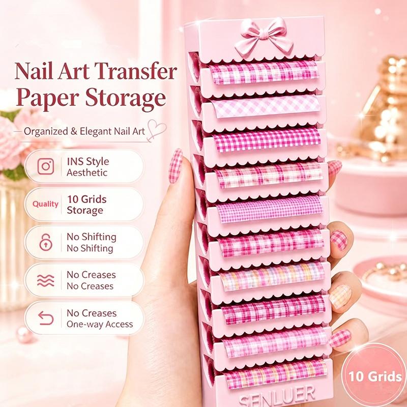 10-Compartment Bow Nail Transfer Paper Storage Box Portable 3D Printing Organizer For Stickers Display Stand For Home Salons