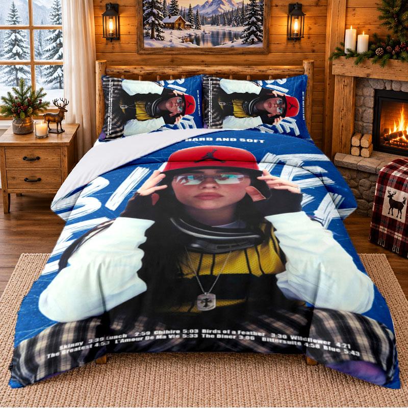 Set de așternuturi cu model Billie Eilish 3 bucăți Cearșaf și fețe de pernă Pentru dormitor interior