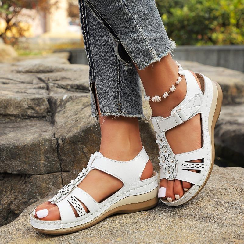 Women's Sandals Summer Flower Round Toe Comfortable Ladies Smooth Soft Soft Bottom Large Size Shoes