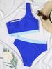 Color Block One Shoulder High Waist Sexy Bikini Set Elegant Two Piece Swimwear