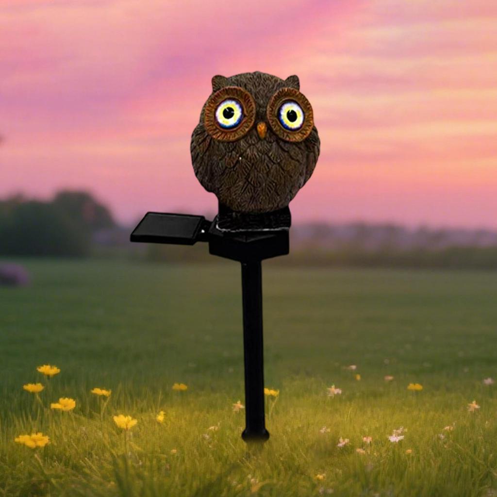 Outdoor Solar Pathway Light Garden Stake Animal Statue Ornament Landscaping Lamp Owl Figurine Warm