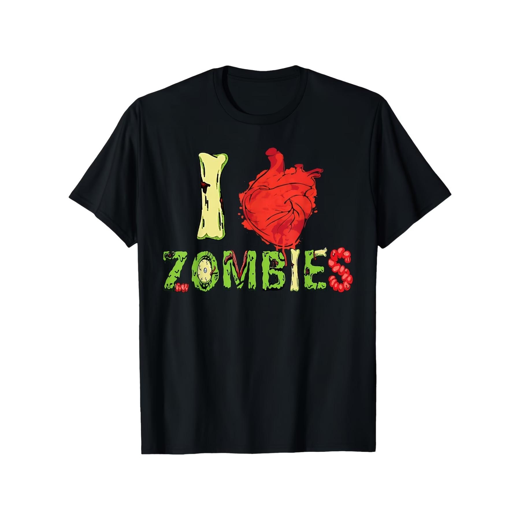

Men S & Women S I Love Zombies Graphic T-Shirt - 100% Black Retro Zombie Face & Hands Print Tee, Unisex Casual Shirt XXL