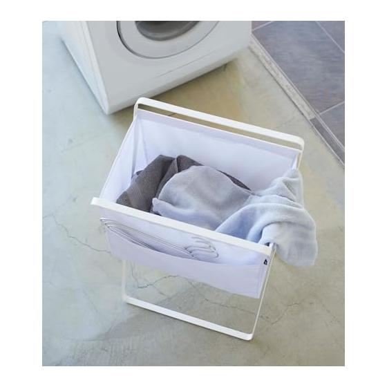 Yamazaki Jitsugyo 5661 Folding High Floor Laundry Basket White Approx. W46XD35.5XH70cm (When used) Tower Laundry Bag Folding Laundry Basket