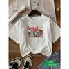 Fashionable Letter Anime Printed Women's Round Neck T-shirt with Simple Design, Comfortable and Breathable,Suitable forDaily Casual Wear and Versatile