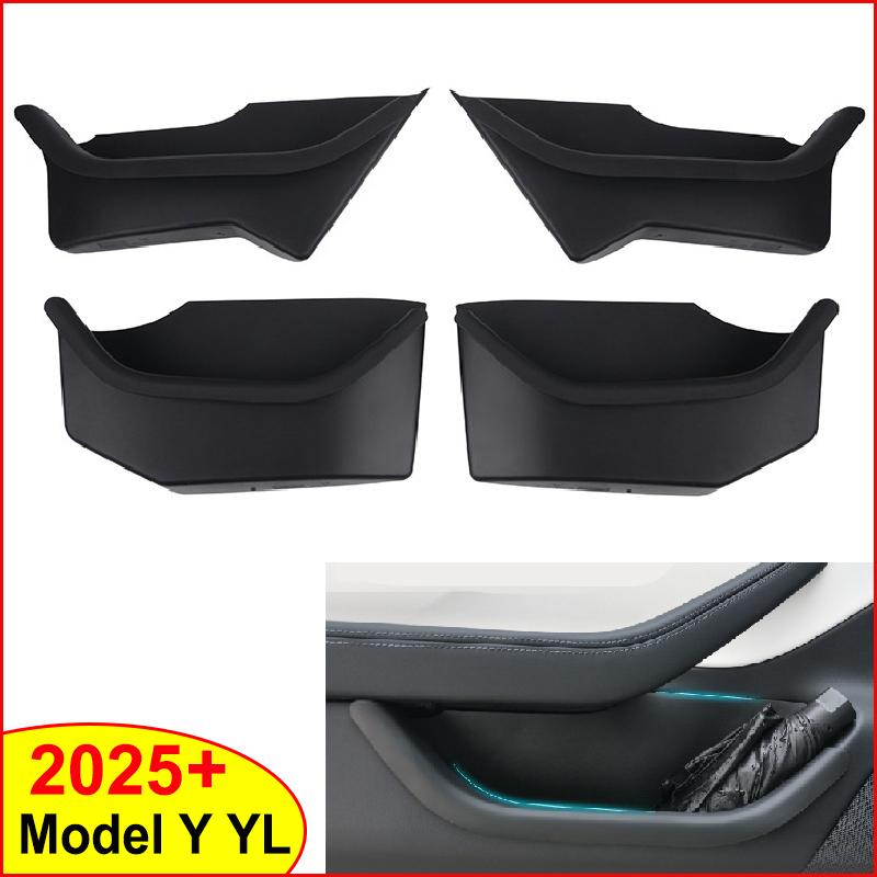 4Pcs for Tesla Model Y YL Juniper 2025 2026 Launch Door Side Storage Box Full-Cover Front & Rear Interior Organizer Accessories