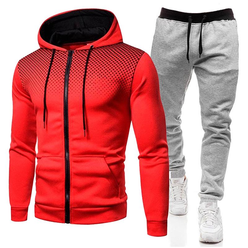 Gepunkteter, fleecegefütterter Sport-Hoodie & Sweatpants-Set für Herren & Damen - Winterkollektion