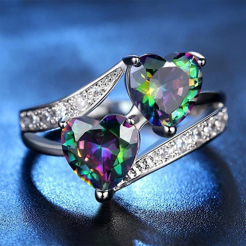 2026 Light Luxury Schmuck Kreativer Beliebter Lila Doppel-Herzförmiger Zirkonring Personalisierter Damenring Zubehör