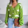 Women Autumn Winter Knitted Cardigan Long Sleeve V Neck Printed Single Breasted Sweater