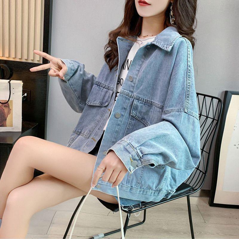 Denim Jackets Women Streetwear Oversized Jeans Coat Bf Korean Vintage Letter Embroidery Loose Casual All Match Outwear