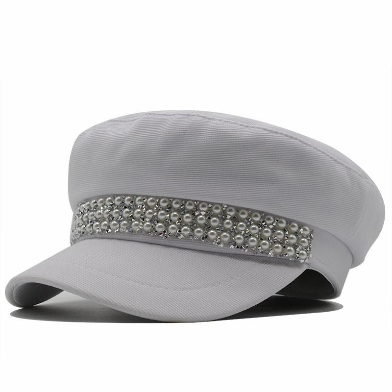 Hat Female Tide Versatile British Vintage Octagonal Hat Japanese Small Fragrant Pearl Navy Beret