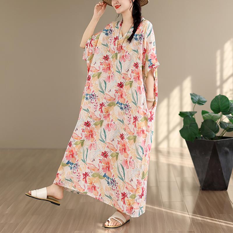 DIMANAF New 2026 Women Plus Size Summer Casual Loose Long Dress Cotton Oversize Maxi Floral Print Beach Sundress