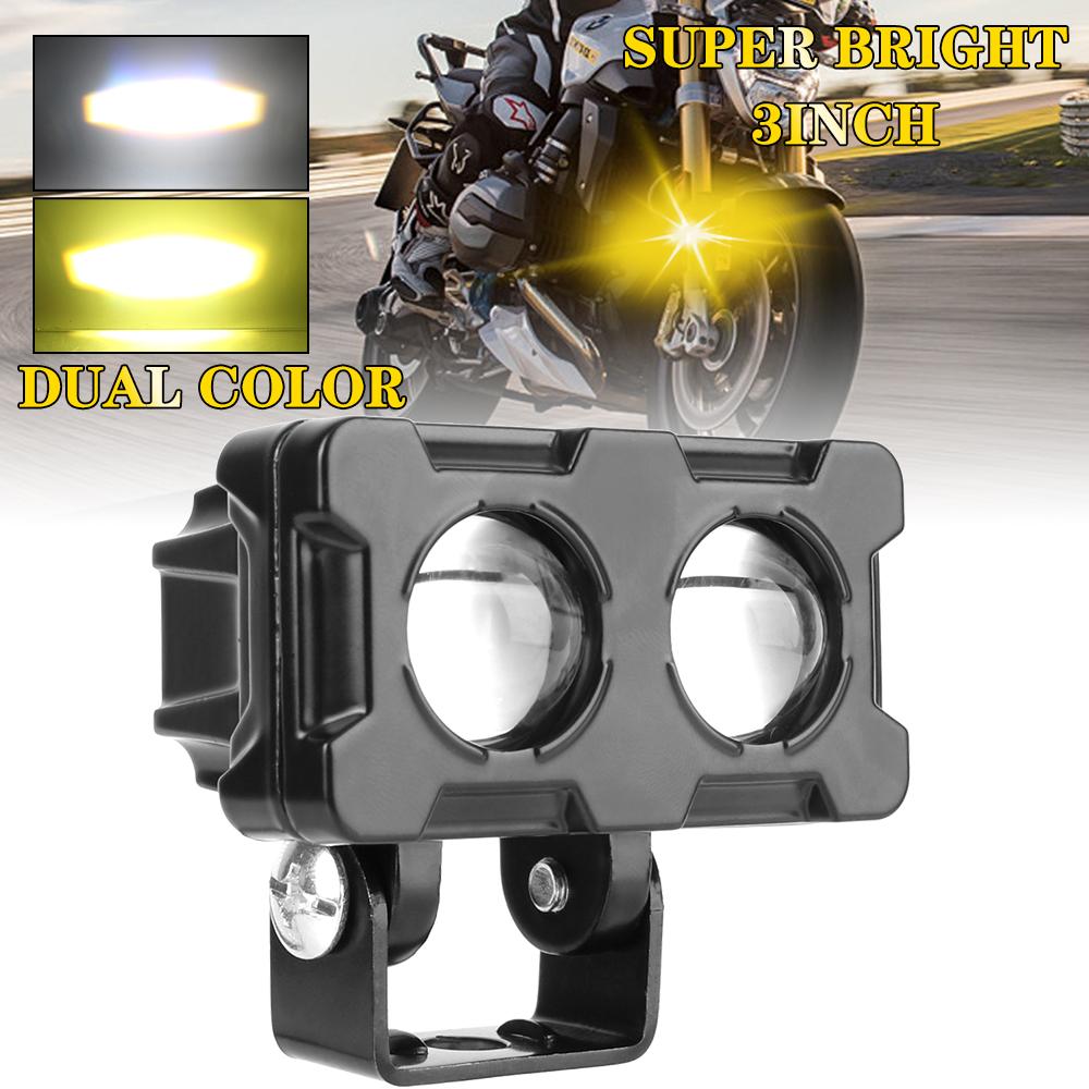 Motorcycle LED Lens Spotlight Double Lenses Spotlight Dual Color White Yellow Light Motorcycles Auxiliary Fog Lamp 1PCS 20W
