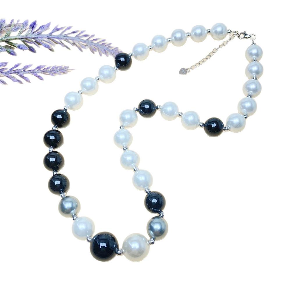 S925 Sterling Silver Black Agate & Pearl Choker Necklace for Women - Niche Luxury Design