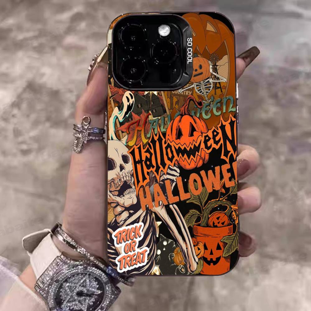 Halloween Spooky Pumpkin Phone Case For IPhone17 16 15 14 13 12 11 Pro Max Plus Color Matte Fundas