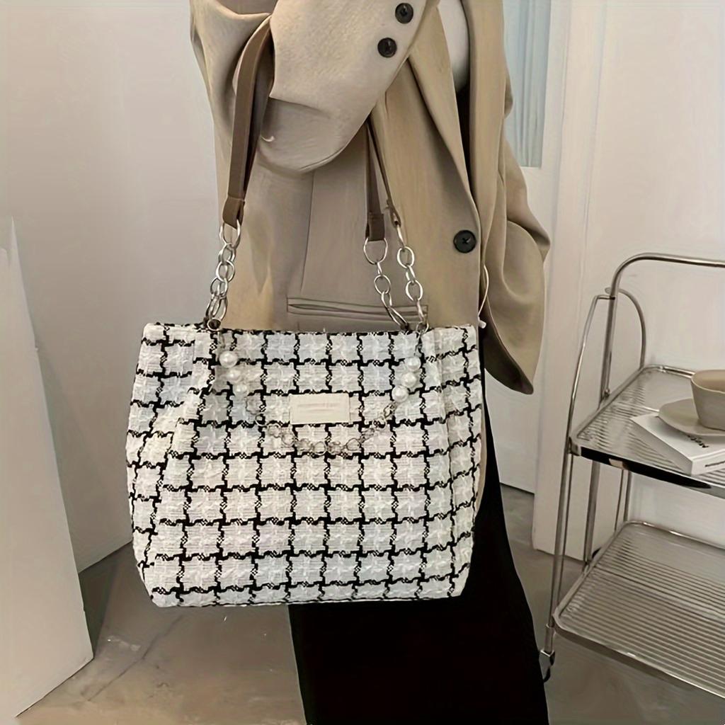 Fashion Plaid Pattern Tote Bag, Large Capacity All-Match Shoulder Bag for Women, Daliy Use Bag