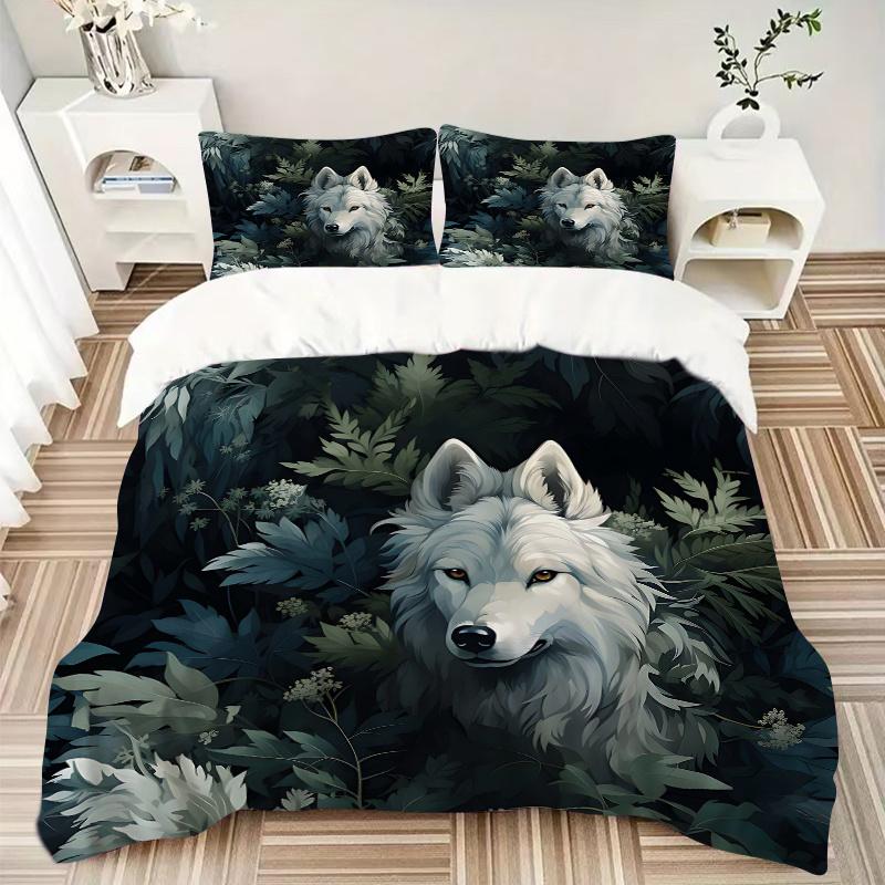 3pcs White Wolf in the Enchanted Forest Print Cover Set Ultra Soft, Breathable, and Comfortable Bedding with Stylish Design for Bedroom and Guest