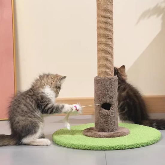Cat Toy Realistic Coconut Tree Shape Scratching Post with Sisal Claw Grinding Column Hanging Balls Interactive Cat Scratcher