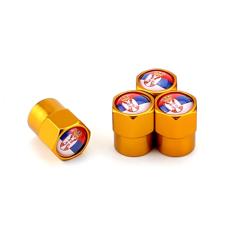4PCS Serbia Flag Car Wheel Tire Valve Caps Tyre Stem For Volvo Skoda BMW Subaru Toyota Honda Volkswagen Ford Hyundai Nissan