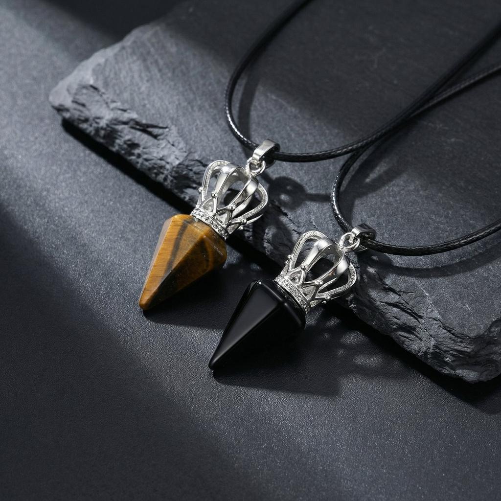 Natural Stone Hexagonal Cone Necklace for Men Boys,Crystal Reiki Reiki Chakra Pendant,Crystal Pendulum Dowsing Spiritual Jewelry