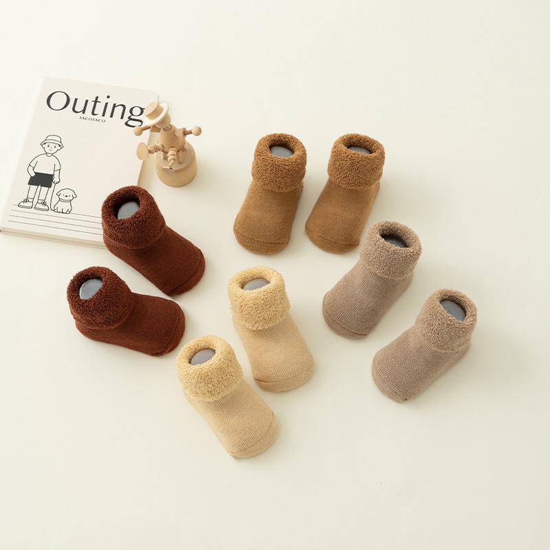 Kids Winter Plush Looped Floor Socks Velvet Lining Baby Socks 0-3Year Children Solid Color Stockings Thick Warm Newborn Footwear