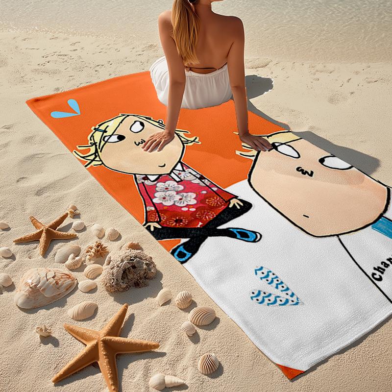 Serviette de plage ultra-douce sur le thème de Charlie et Lola, Idéale pour la piscine - le camping, la plongée - Essentiel de voyage parfait, Serviette de plage vibrante.