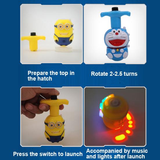 Cute Cartoon Children Colorful Luminous Spinning Top Gyro with Music Kids Gift