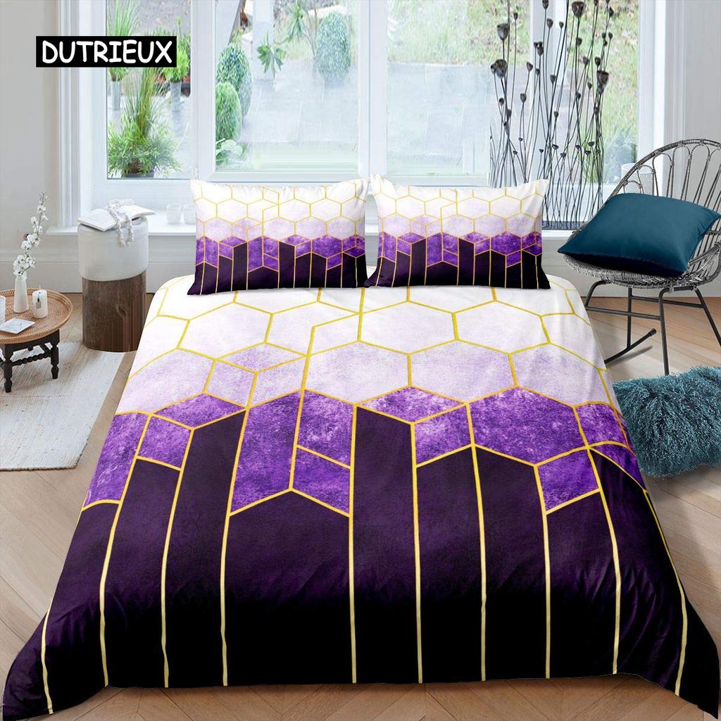 Sechseckige Bettbezug-Set Wabenmarmor Bettdeckenbezug-Set Bienenstock Sechseck Batik King Size Geometrisches Diamant-Bettwäscheset